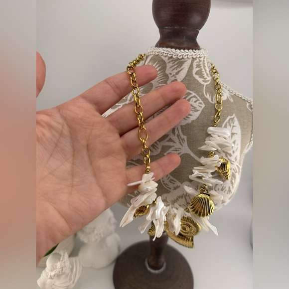 Seashell Statement Necklace – Stainless Steel PVD Gold Plated with Resin Accents - Picture 10 of 12